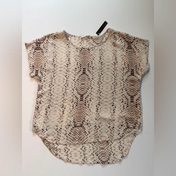 Violet & Claire Tops - Violet & Claire Neutral Snake-Print Short Sleeve Blouse